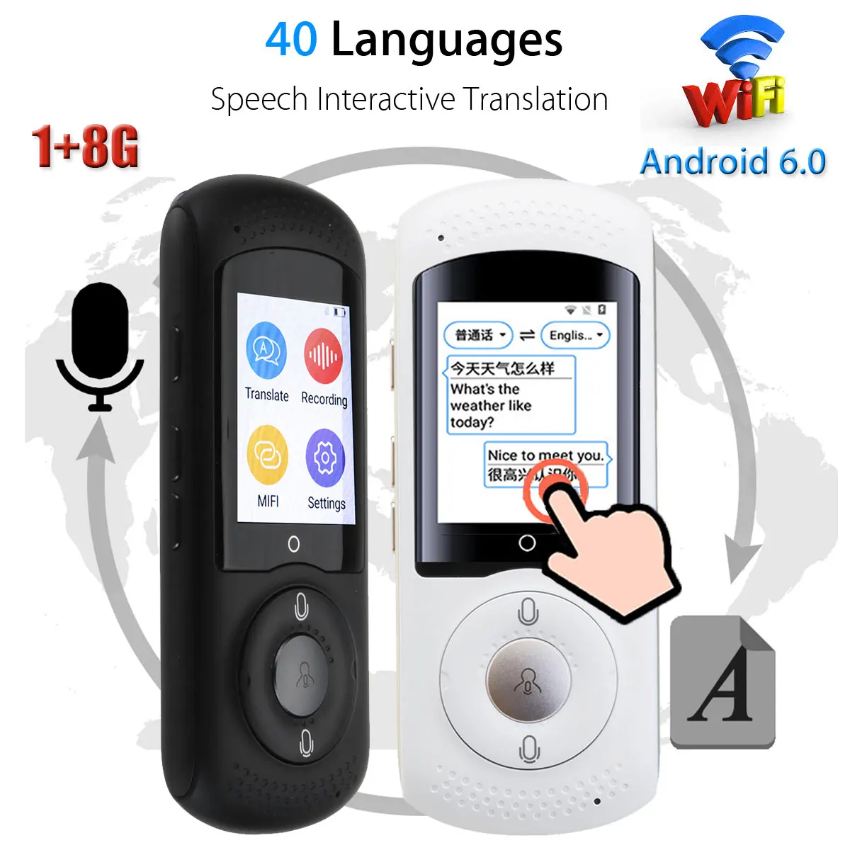 

Intelligent Voice Translator Language Translator Support 40 Languages AI Wifi Instant Translator LCD Screen 1+ 8G WiFi Support