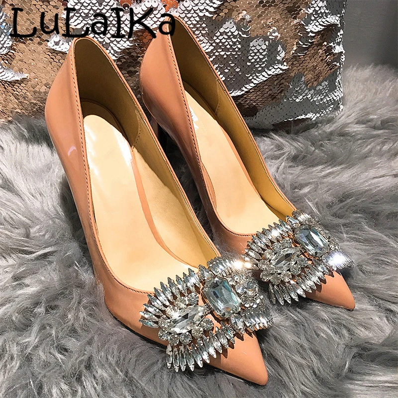 

2018 Winter New Crystal Shoes Woman Wedding Party Pumps Pointed Toe Sexy Nude Stiletto Rhinestone Fashion Ladies High Heel Shoe