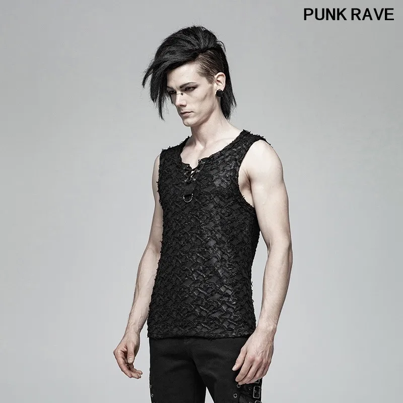 

Punk Rock Fashion Casual Show muscle men Vest Gothic classic Black Sleeveless Streetwear Cool Summer Tank Tops PUNK RAVE T-563