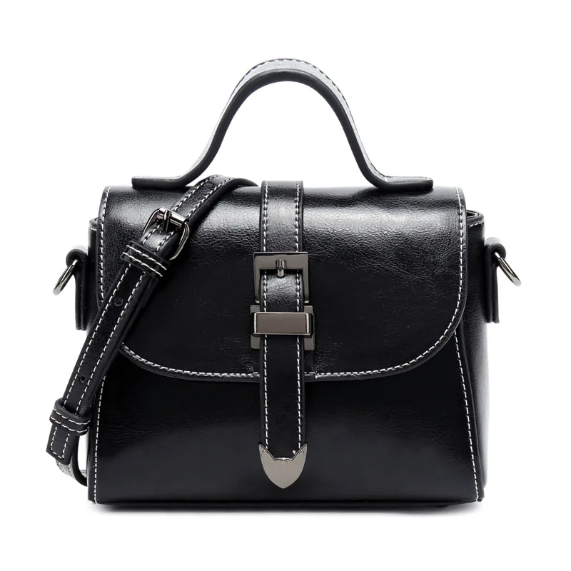 

Genuine Leather Women Messenger Shoulder Bag Flap Handbag High Quality Female Oil Wax Cowhide Tote Cross Body Top Handle Bags