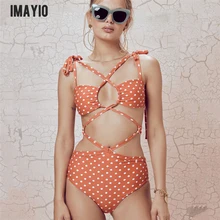 Imayio одна деталь Купальник для женщин Бандо в горошек Купальники для малышек Высокая талия ванный комплект мягкий Выдалбливают Монокини