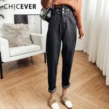 CHICEVER весна осень джинсовые штаны для женщин Высокая талия Свободные негабаритные по щиколотку шаровары корейская мода одежда новая
