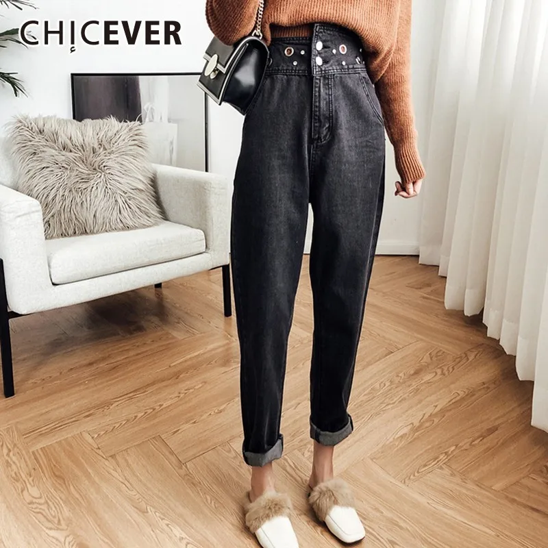 

CHICEVER Spring Autumn Denim Pants For Women High Waist Loose Oversize Ankle-length Harem Pants Korean Fashion Clothes New