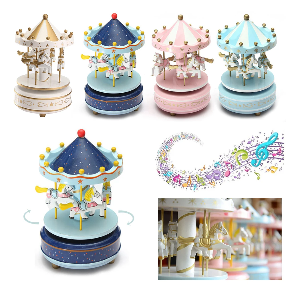 Популярная музыкальная шкатулка Merry go с 4 лошадьми детская игрушка лошадь