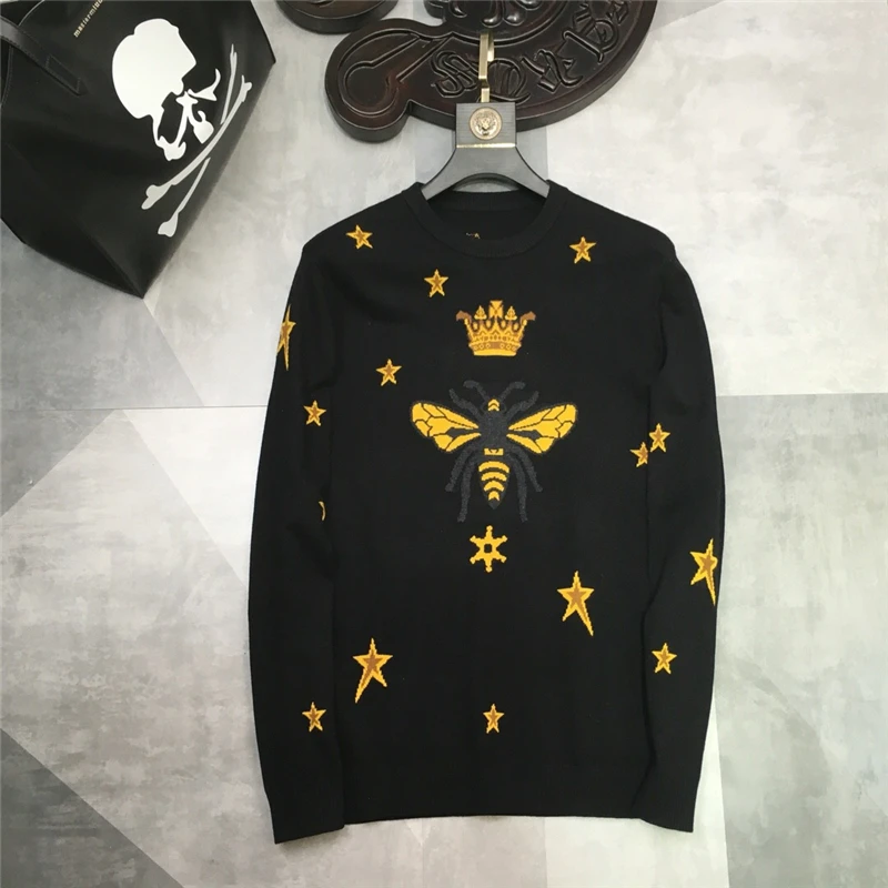 

2019 Spring New Fashion Arrival Brand Designer Bee Star Embroidery Sweater Jumper Clothing O Neck For Men
