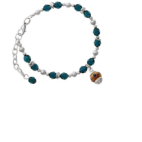 Goldtone Wide Black Dots on Translucent Brown Spinner Navy Blue Beaded Bracelet |