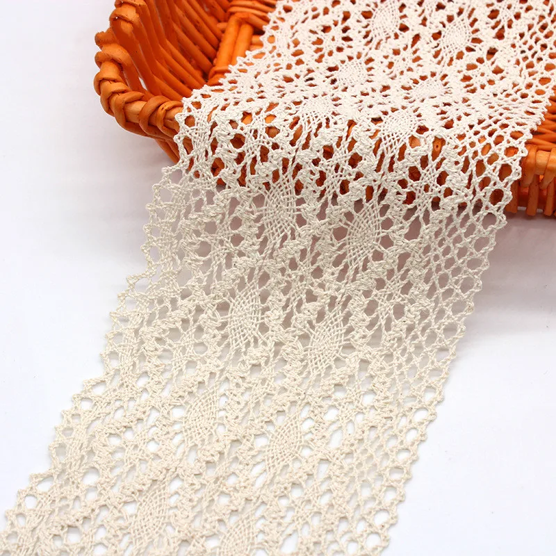 Beige Color 5 Yards/lot 10.5 Cm Wide Hollow Floral Lace Beautiful Cotton Lace for Handmade Craft Bedding Curtains Apparels Decor