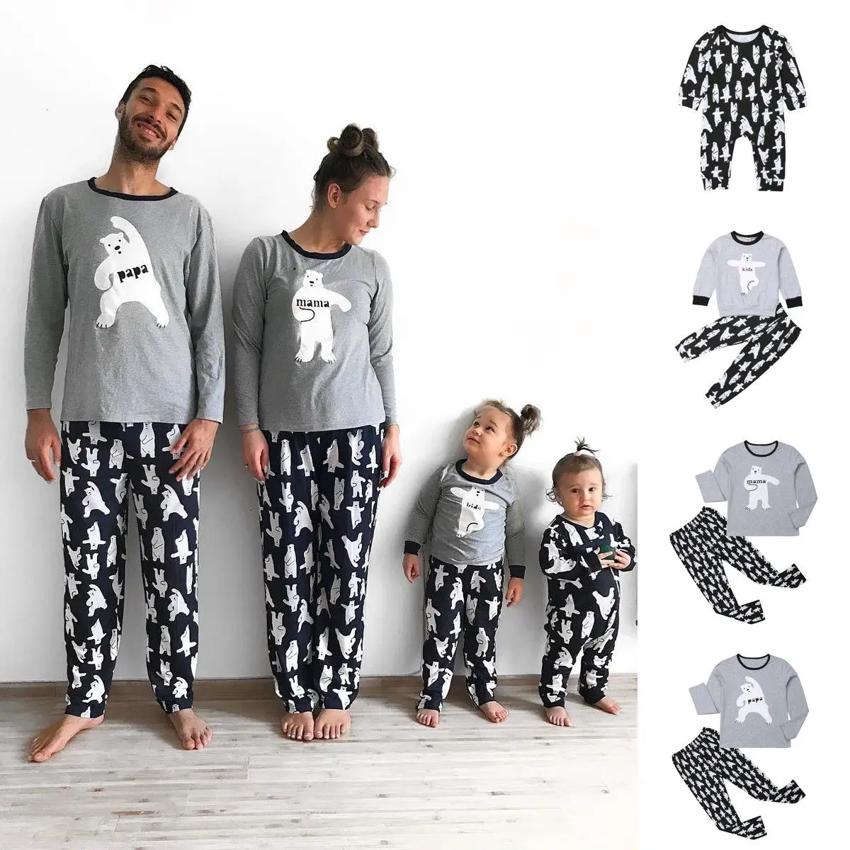 Рождественские повседневные одинаковые пижамы для всей семьи, одежда для сна с принтом медведя для женщин, мужчин и детей, одежда для сна на осень и зиму