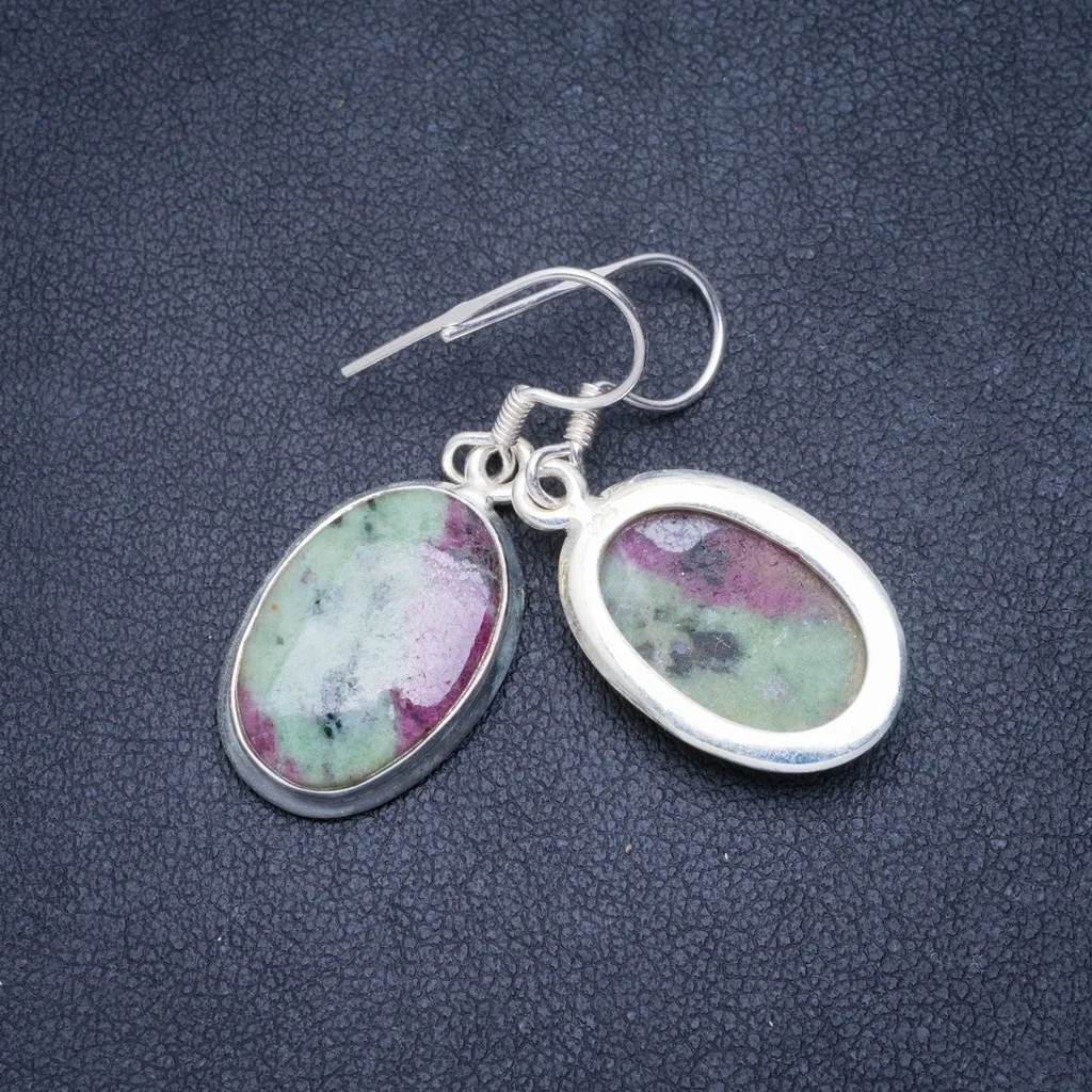 Natural Ruby Zoisite Handmade Unique 925 Sterling Silver Earrings 1.5&quot A0900 | Украшения и аксессуары
