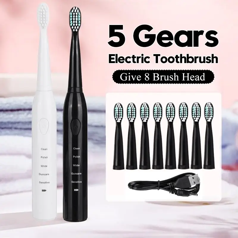 

Waterproof Electric Toothbrush USB Rechargeable Automatic Tooth brush with 4 Brush Heads Oral Hygiene Health Product