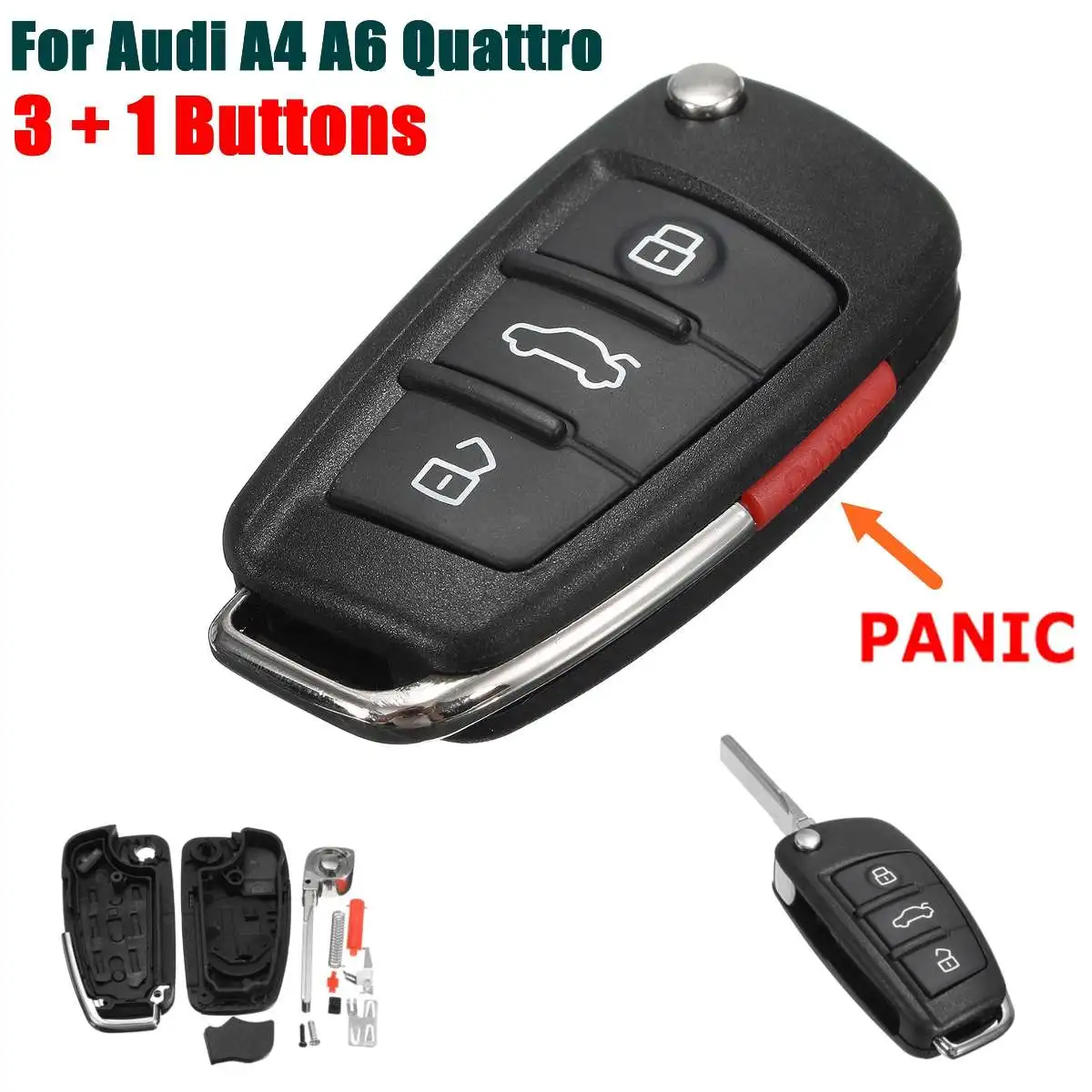

3+1 Buttons Car Remote Key Fob Case Shell Uncut Blade For Audi A6 A4 A2 A8 TT Q7 2005 2006 2007 2008 2009 2010 2011