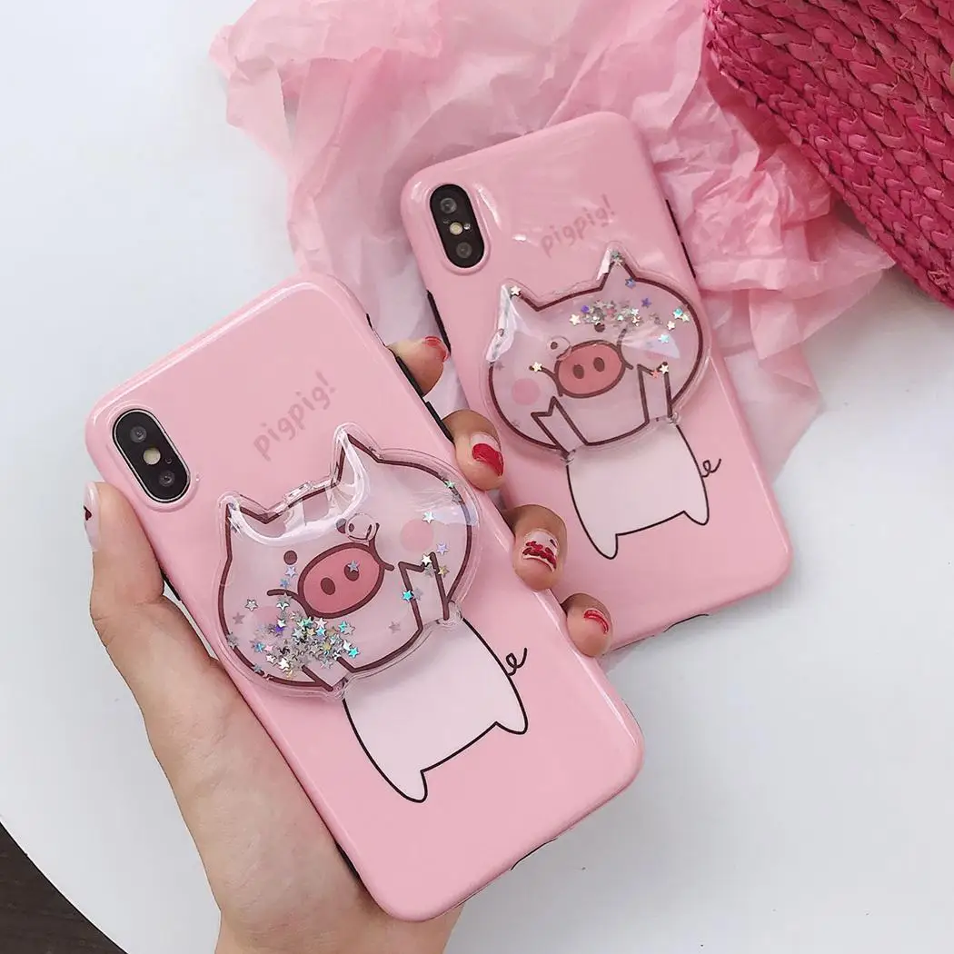 

Cute cartoon pig quicksand Squishy phone Cases for iphone X XR XS XS Max Dynamic liquid glitter case For iphone 6 6s 7 8 plus