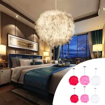 

Red/Pink/White 110-220V E27 Modern Feather Ball Lamp shade Ceiling Pendant Light Shade Bedroom Living Room Soft Safe Decor