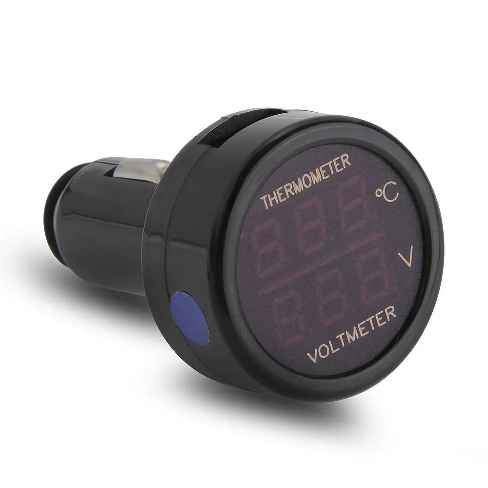 

Hot sale-12V 24V voltmeter thermometer Cigarette Lighter Adapter Plug LED Blue / Red Signal Digital Display Battery Voltage Te