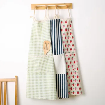 

Cotton and linen Kitchen Apron Printed Unisex Cooking Aprons Avental Dining Room Barbecue Restaurant Pocket Halterneck 10