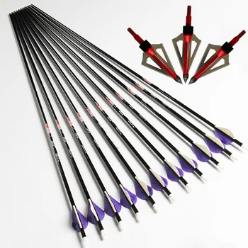 

Linkboy Archery 12pcs Carbon Arrows +3pcs Broadhead for Compund Bow Hunting Shooting Longbow Recurve Bow and Arrows
