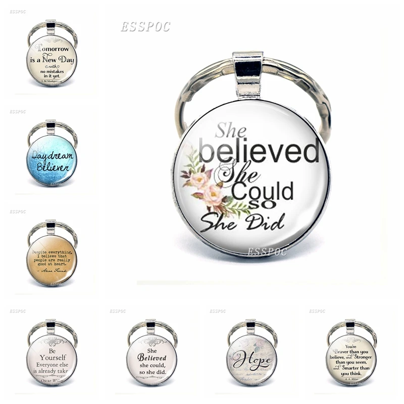 

She Believed She Could So She Did Car keychain Pendant Jewelry Quote Girl Birthday Graduation Inspirational Gifts Key Rings