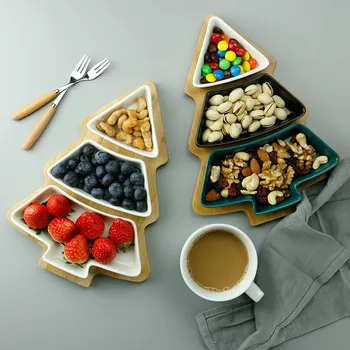 

Nordic Creative Bamboo Wood Fruit Bowl Household Tableware Tray Ceramic Snack Plate Fruit Salad Plate Snack Plate