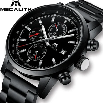 

MEGALITH 2019 New Sports Chronograph Watch Men's Waterproof Analog Quartz Watch For Men Business Wristswatch Relogio Masculino