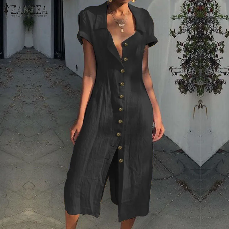 

Sarafans Women Summer Party Dress ZANZEA 2019 Fashion Ladies Sexy Button Down Beach Vestidos Summer Sundress Robe Femme Oversize