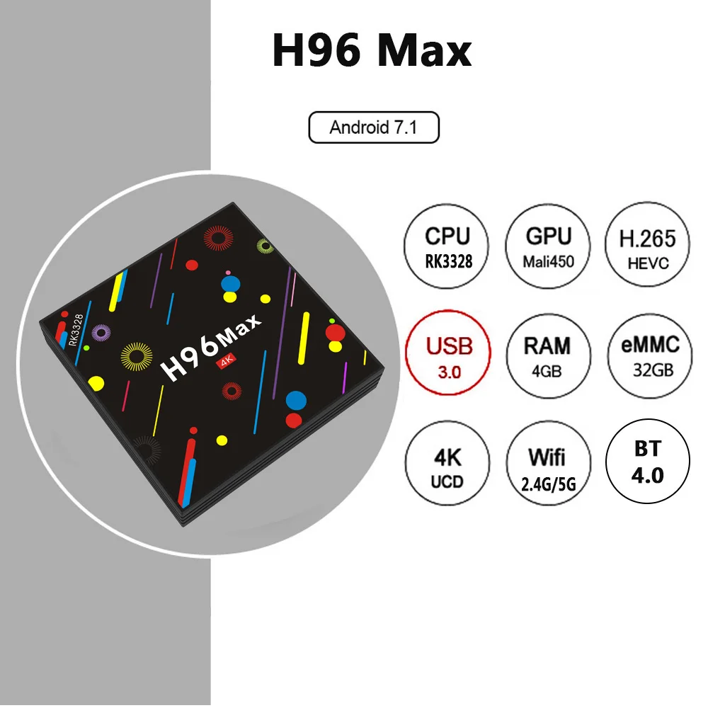 ТВ приставка AKASO H96 Max H2 Android 7 1 4G 32G RK3328 Четырехъядерный 4K Smart TV VP9 HDR10 WiFi Bluetooth