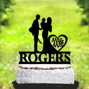 

Guitar player cake topper,musician wedding cake topper,custom mr and mrs last name cake topper, unique wedding party cake decor