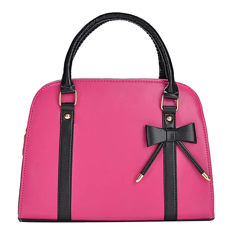

Fashion Office Ladies Handbags Leisure Bowknot PU Leather Shoulder Bags For Women Rose Black Color Handbag Female Purse