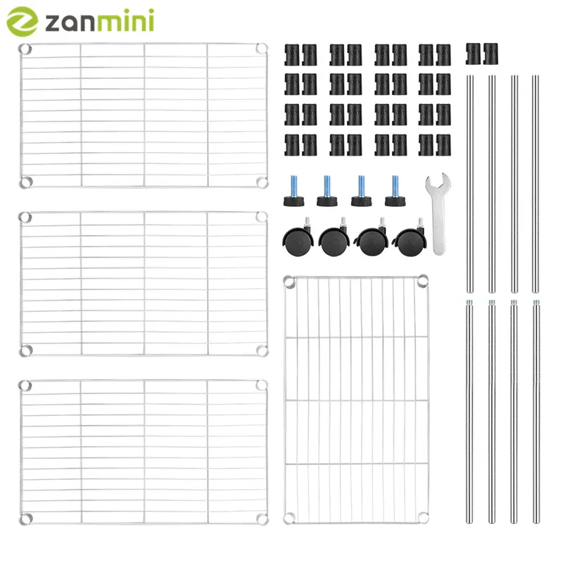 Zanmini 4 ярусный стеллаж многоцелевой многоуровневый для хранения кухонной ванной