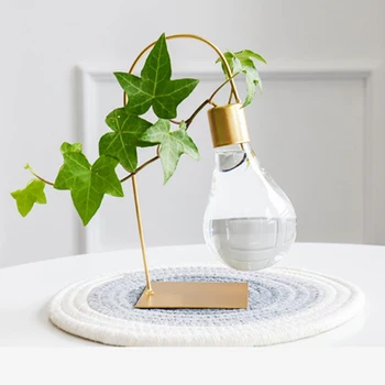 

HOT-Modern Gold Bulb Shape Vase Creative Hydroponic Plant Transparent Vase Glass Tabletop Plant Terrarium Vaso For Home Weddin