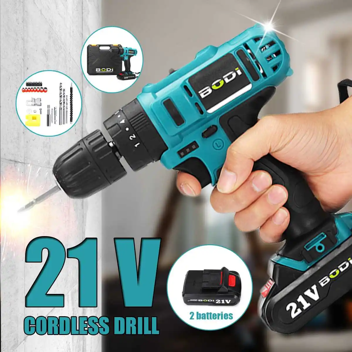 

21V 2-Speed Electric Screwdriver Drills Cordless 3/8" Power Driver Screwdriver W/ 1or 2 Battery Accessories Tools for Metal Wood