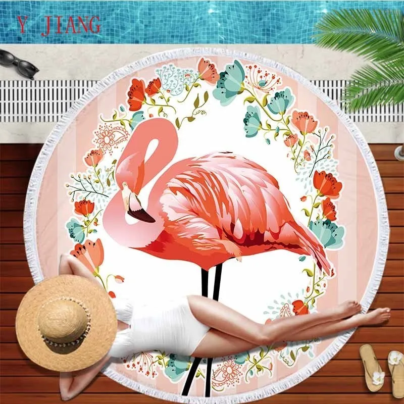 Lannidaa Love Flamingo круглое пляжное полотенце из микрофибры впитывающее спортивное для