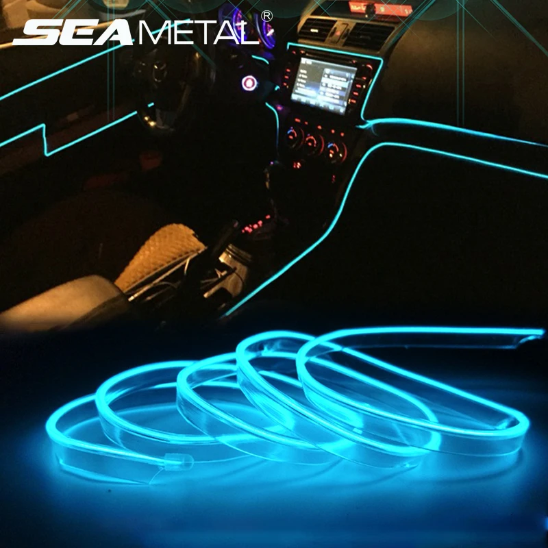 

12V Car LED Strips Lamp Flexible Neon EL Lights Universal Auto Interior Decorative Light Driver for Automobiles Atmosphere Lamps