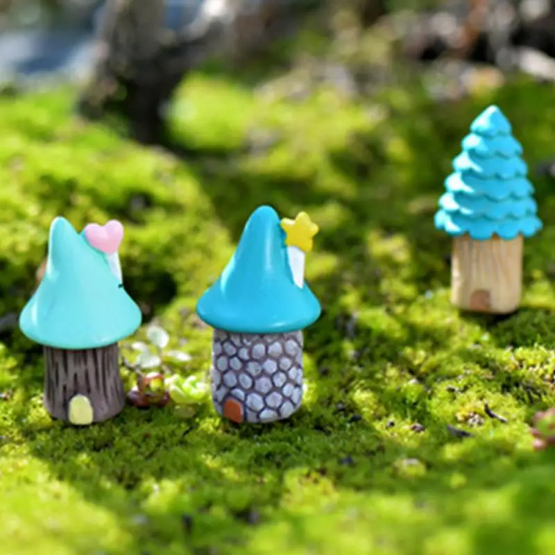

3Pcs/Set Vintage Blue House Miniature Mini Craft Fairy Garden Micro Landscaping Decor Home Decoration Accessories