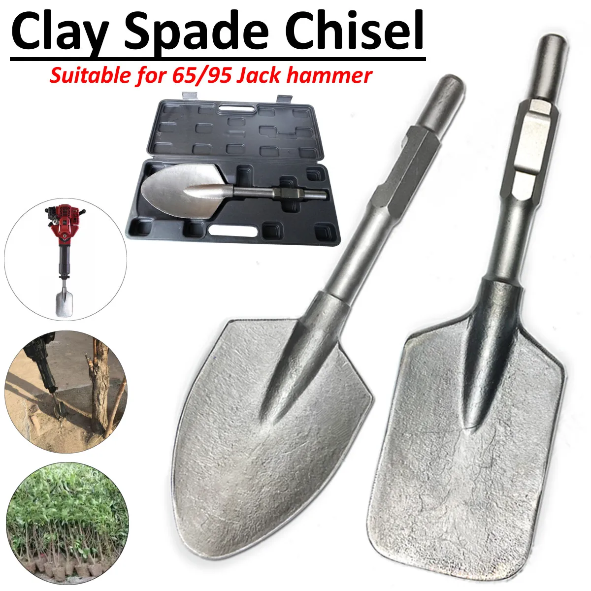 

1Pc Clay Spade Chisel Jackhammer Breaker Clay Spade Cutter Chisel Extra Wide Square-Tipped For 65 95 Jack Hammer