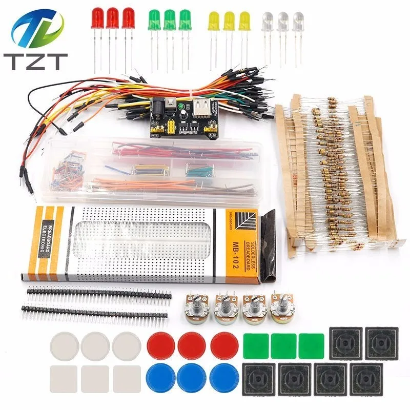 

TZT generic parts package + 3.3V/5V power module+MB-102 830 points Breadboard +65 Flexible cables+ jumper wire box DIY KIT