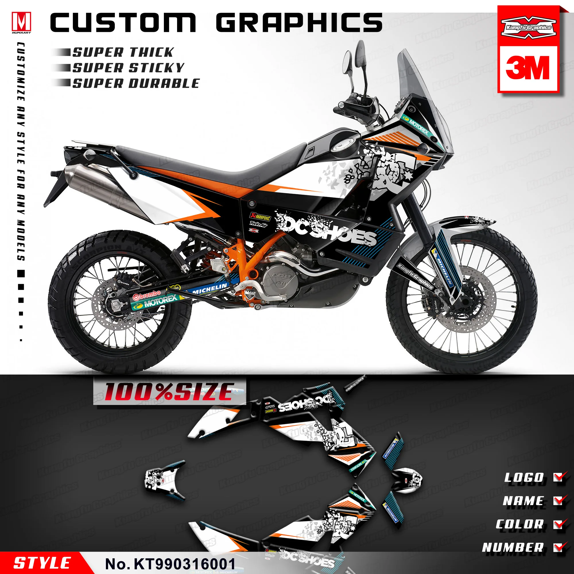 KUNGFU графика мотоцикл виниловые наклейки комплект автомобиля обертывания Grafiche для KTM 950 990 Приключения 2003 до(Стиль № KT990316001
