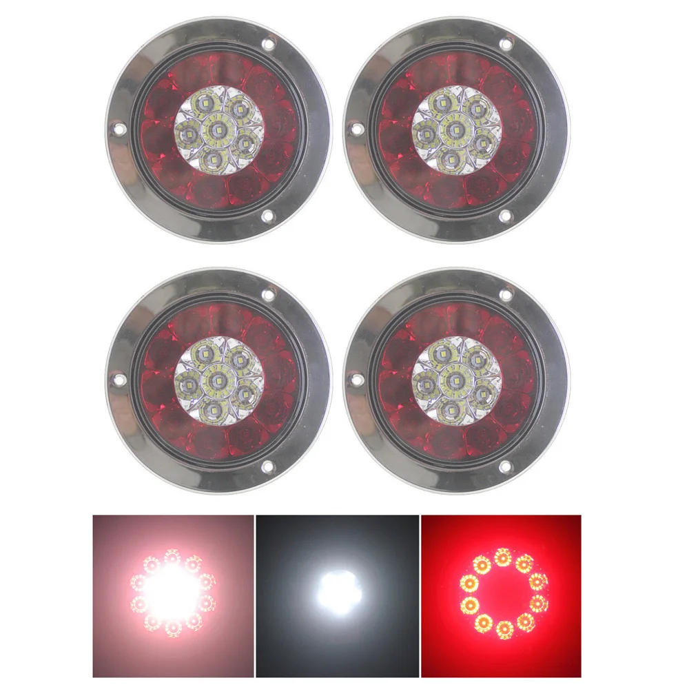 

4 Round PS 16LED Brake Stop Turn Tail Light Lamp For Truck-Trailer Lorry 12/24V