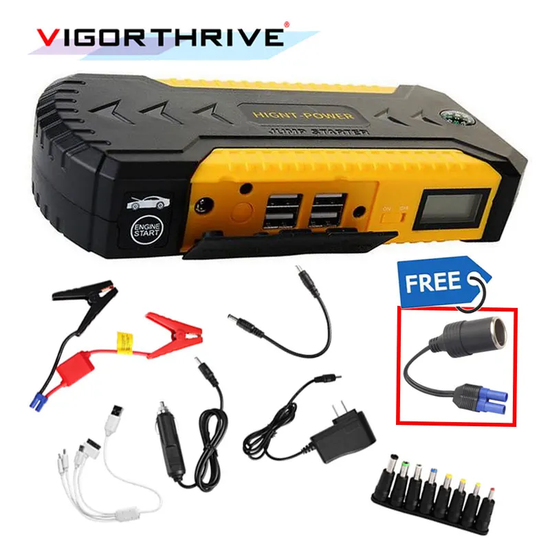  3 LED light With Power Adapter Car Jump starter For Petrol Cellphone 4 USB 12V Multi-function Emerg