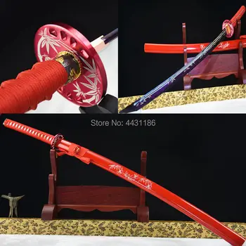 

Handmade Bamboo Theme Japanese Samurai Sword Katana Full Tang High Carbon Steel Purple Blade Sharp Asian Knife