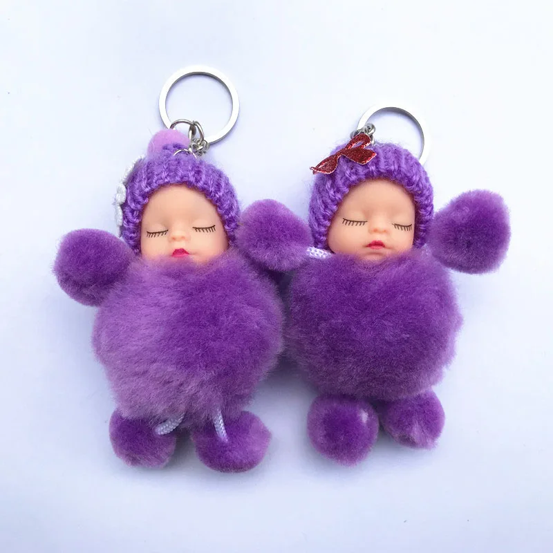 Adorable Sleeping Baby Bowtie Fluffy Pompom Fur Plush Doll Keychain Key Ring Toy Adorable Sleeping Baby Bowtie Fluffy Pompom Fur Plush Doll Keychain Key Ring Toy