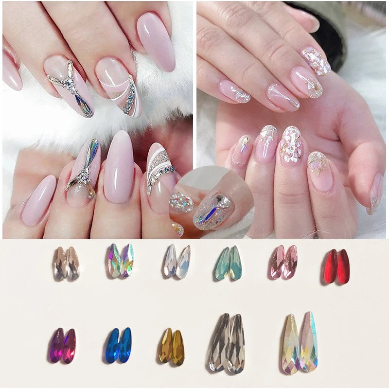 

2019Fashion 3D Nail Art Long Water Drop Fancy Shaped Crystal Flat Back Rhinestones Decoration
