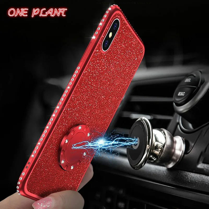 

Diamond Around Frame Soft Glitter Bling Case for iphone X XR XS MAX 10 6 6s 7 8 Plus TPU Finger Ring Holder Sexy Lady Cover