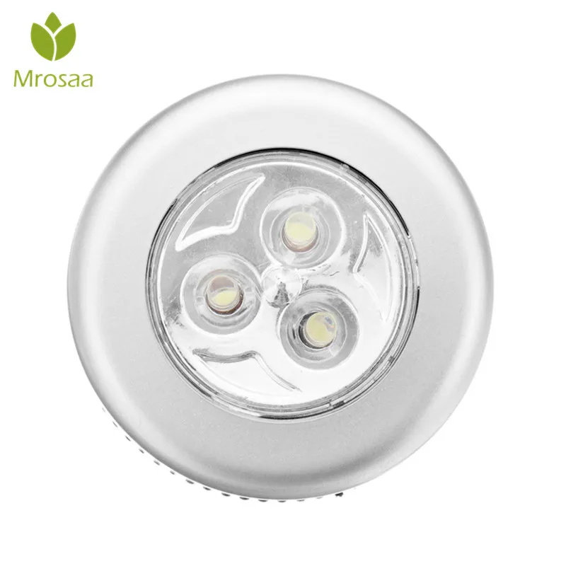 

Mrosaa 3 LEDs Silver Closet Cabinet Lamp Battery Powered Wireless Stick Tap Touch-Push Security Kitchen Bedroom Night Lights