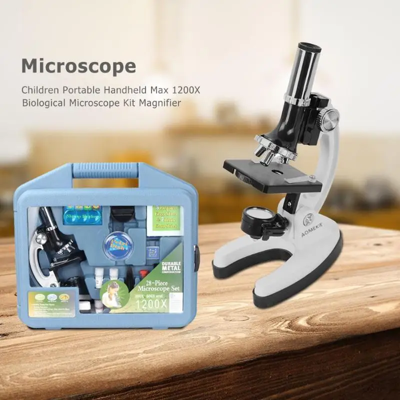 Handheld Microscope Kit Lab LED 1200X Home School Science Educational