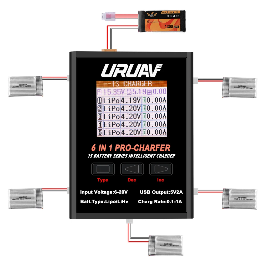 URUAV 6 в 1 PRO 6x4,35 Вт 6X1A Квадрокоптер зарядное устройство для 1S LiPO зарядное устройство с Micro MX mCPX JST Accs