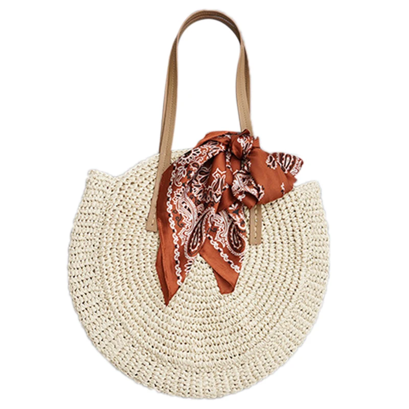 

New Round Straw Bag Beach Bag Woven Large Capacity Single Shoulder Hand Crochet Summer Girl Bag