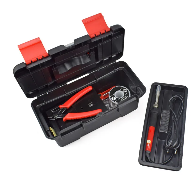 

25Pcs/lot Red EU/US 220V 60W Adjustable Temperature Electrical Soldering Iron Kit SMD Welding Repair Tool Set Tool Box