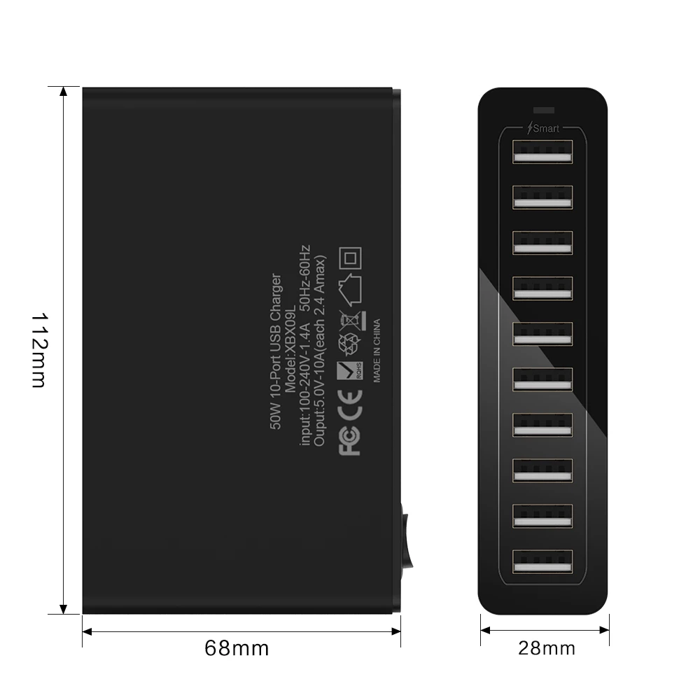 KISSCASE 5 в 2.4A 10 портов USB зарядное устройство для iPhone X 8 7 iPad аксессуары для телефонов зарядное устройство адаптер ЕС/США штекер Настольный кабель организовать