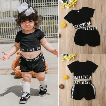 

Pudcoco Girl Set 1Y-7Y Toddler Girl Kid Child Black Crop Top T shirt Short Pants Clothes Sunsuit Outfit