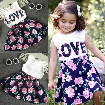 

Pudcoco New Brand Floral Baby Kids Girl Dress Short Sleeve Top T-Shirt And Skirt Outfit Set